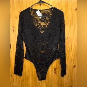 SHEIN Elegant Black Lace Bodysuit
